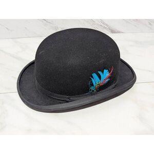 Christy's Of London Unisex Black Fur Wool Felt Feather Adorned Bowler Hat Size 7